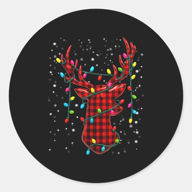 Graphic Plaid Rudolph Christmas Tree Light Xmas Me Classic Round Sticker (Front)