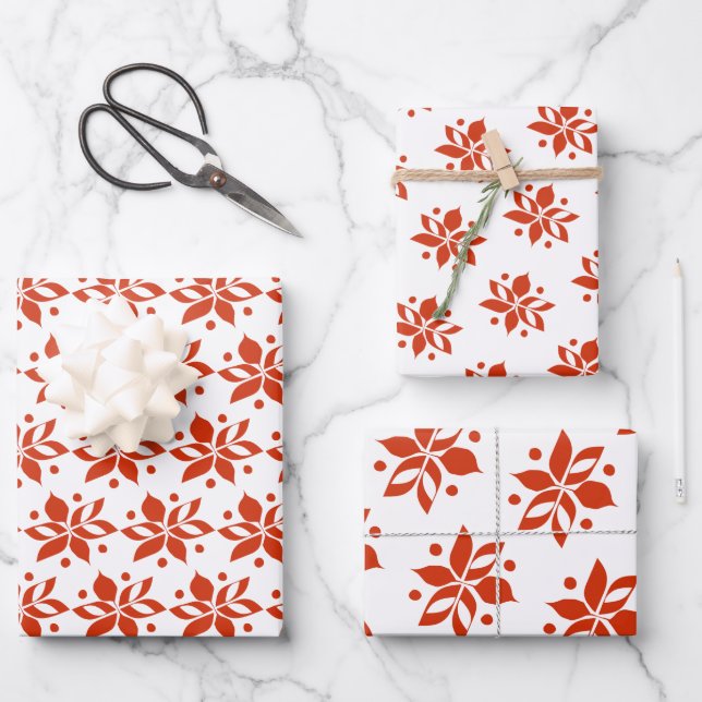 Graphic Poinsettia Holiday Wrapping Paper Sheet (Front)
