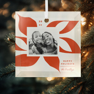 Graphic Poinsettia Photo Glass Tree Decoration