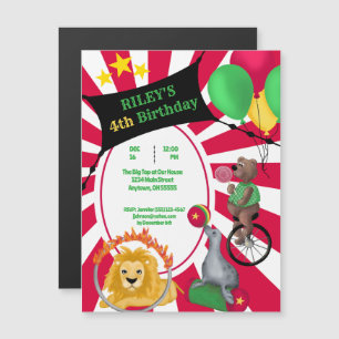 Graphic Primary Color Cute Circus Animal Magnetic Invitation