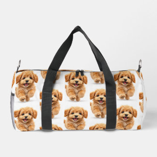 Graphic puppy white and orange duffle bag