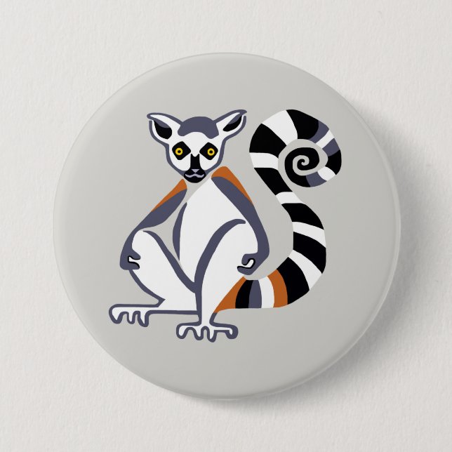 Graphic Ring-tailed LEMUR -Wildlife - Primate 7.5 Cm Round Badge (Front)