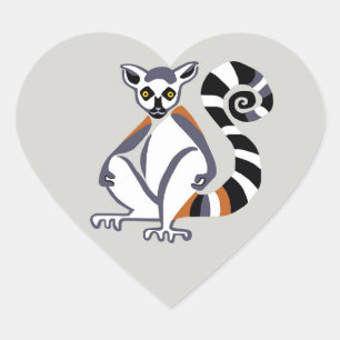 Graphic- Ring-tailed LEMURS - Madagascar -  Heart Sticker