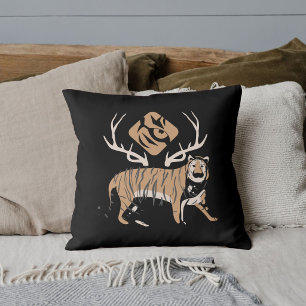 Graphic Safari Wildlife Animal Tiger Black Custom Cushion