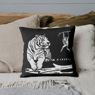 Graphic Safari Wildlife Big Cat Tiger White Black Cushion