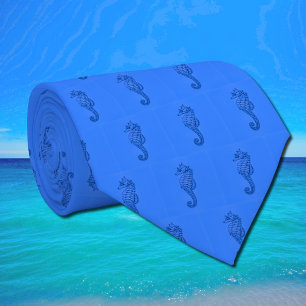graphic seahorse  two tone micro pattern tie