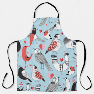 Graphic seamless pattern of funny pictures of bird apron