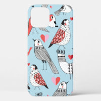 Graphic seamless pattern of funny pictures of bird