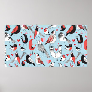 Graphic seamless pattern of funny pictures of bird poster