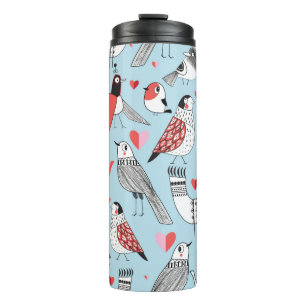 Graphic seamless pattern of funny pictures of bird thermal tumbler