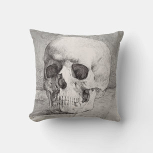 Graphic Skull Art: Minimalist & Bold Ink Design Cushion