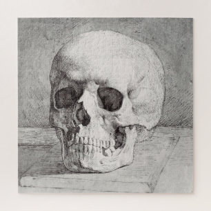 Graphic Skull Art: Minimalist & Bold Ink Design Jigsaw Puzzle