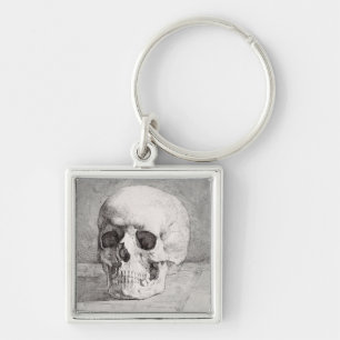 Graphic Skull Art: Minimalist & Bold Ink Design Key Ring