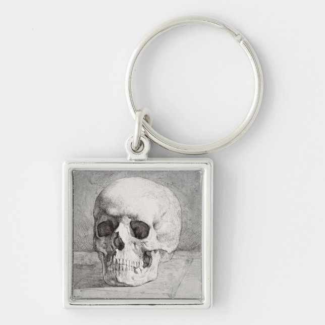 Graphic Skull Art: Minimalist & Bold Ink Design Key Ring (Front)