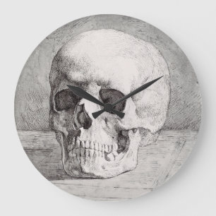 Graphic Skull Art: Minimalist & Bold Ink Design Large Clock