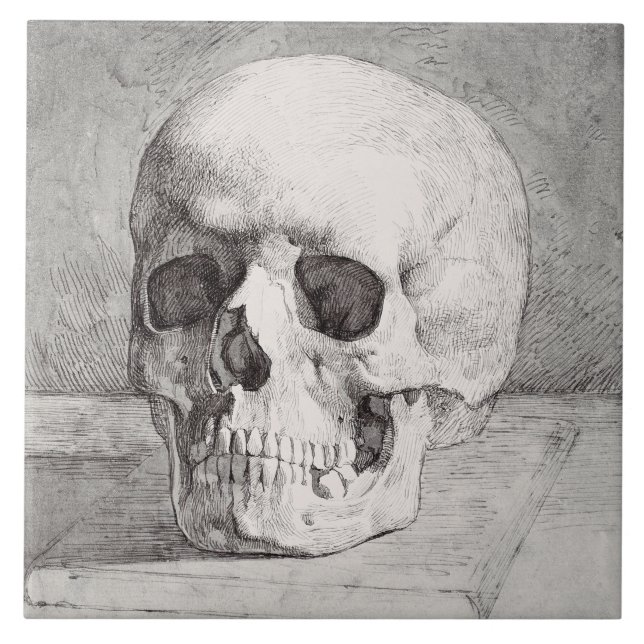 Graphic Skull Art: Minimalist & Bold Ink Design Tile (Front)