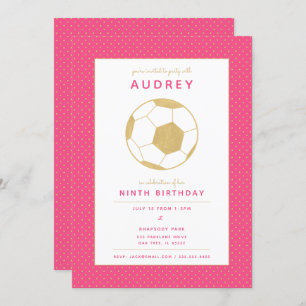 Graphic Soccer Star Sports Party in Pink and Gold Invitation