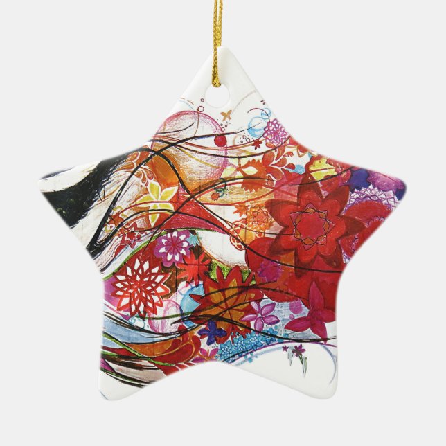 Graphic Sparrow Ceramic Tree Decoration (Front)