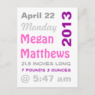 Graphic Stats Birth Announcement