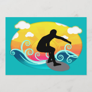 Graphic Sun, Ocean and Surfer Invitation