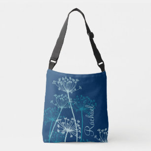 Graphic teal flower chervil name crossbody bag