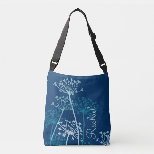Graphic teal flower chervil name crossbody bag (Front)