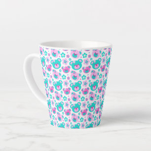 Graphic teddy bear faces pink aqua  latte mug