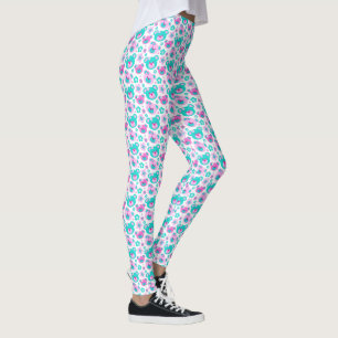 Graphic teddy bear pink aqua white leggings