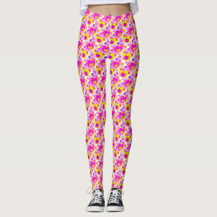 Graphic teddy bear pink yellow purple leggings