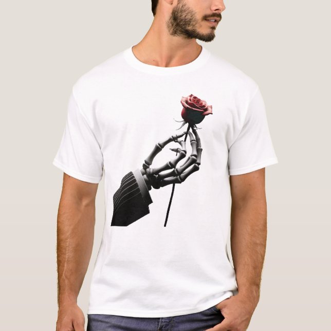 Graphic tee - fun design of a skeleton holding a r (Front)