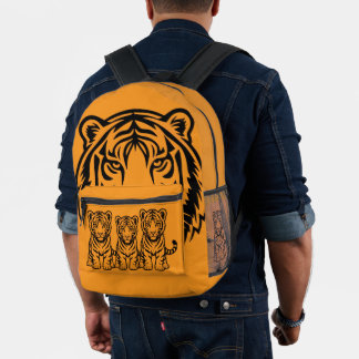 Graphic tiger face orange printed backpack