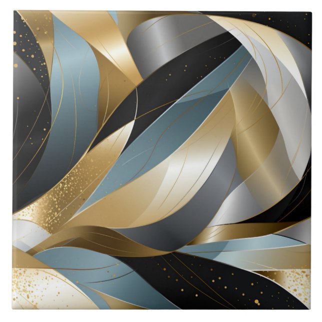 Graphic Vector Gold Black Silver Abstract Tile (Front)