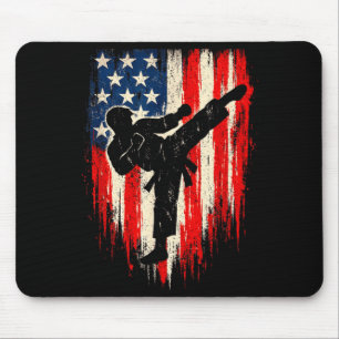 Graphic Vintage American Flag Karate Martial Arts Mouse Mat