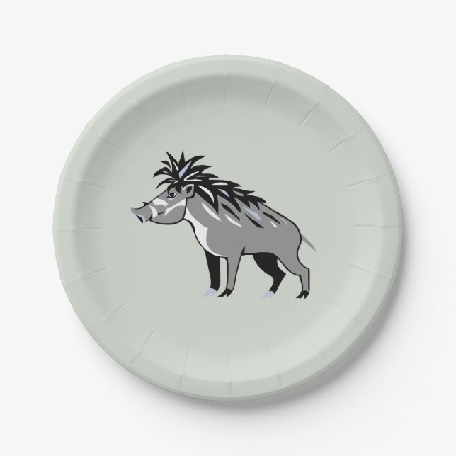 Graphic -  WARTY PIG -Warthog - Wildlife - Nature Paper Plate (Front)