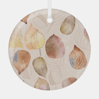 Graphic Watercolor Leaf Autumn Design Glass Tree Decoration