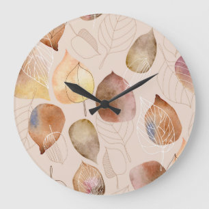 Graphic Watercolor Leaf Autumn Design Large Clock