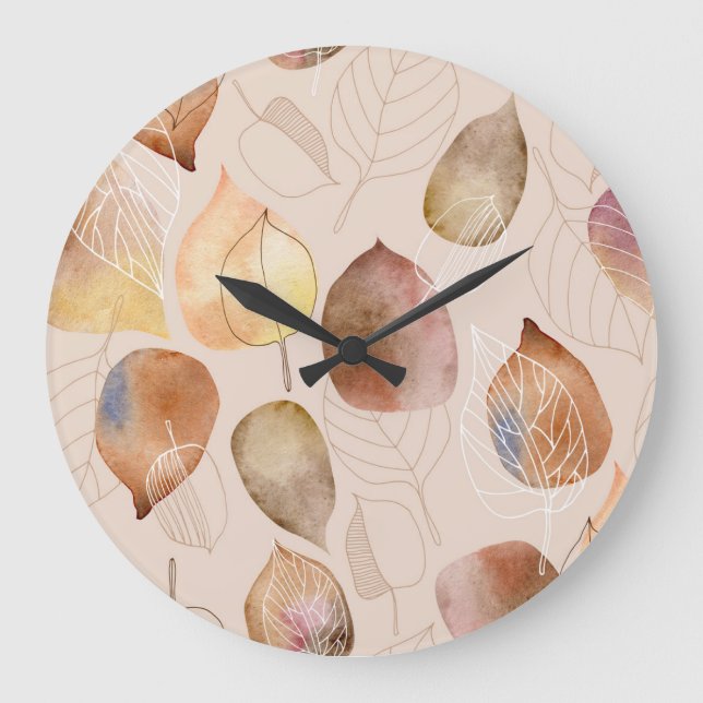 Graphic Watercolor Leaf Autumn Design Large Clock (Front)