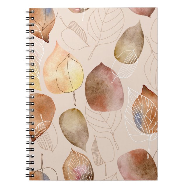 Graphic Watercolor Leaf Autumn Design Notebook (Front)