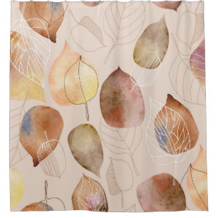 Graphic Watercolor Leaf Autumn Design Shower Curtain