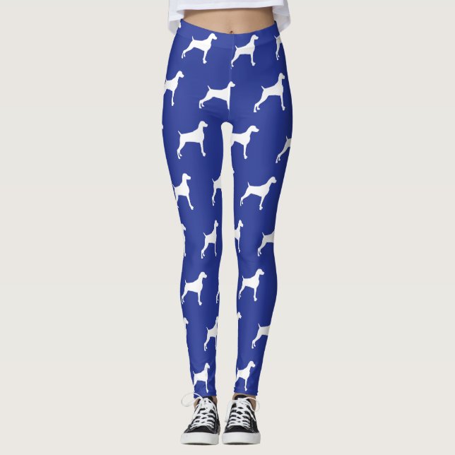 GRAPHIC WEIMARANER SILHOUETTE WHITE & BLUE LEGGING (Front)