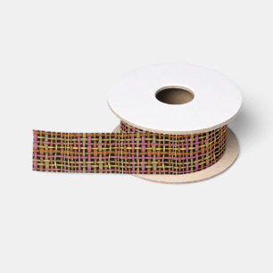 Graphic Woven Burlap Natural Pink Satin Ribbon