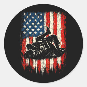 Graphic Wrestling American Flag Patriotic Fighter Classic Round Sticker