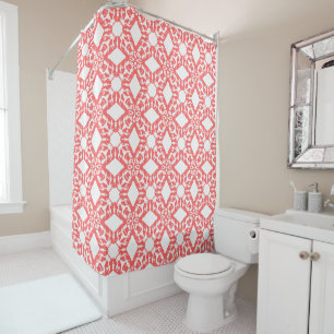 Graphical Coral French Bulldog Pattern Shower Curtain