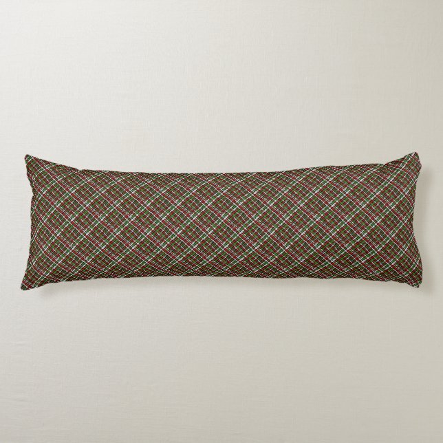 Graphical Diagonal Woven Burlap Green Red White Body Cushion (Front)