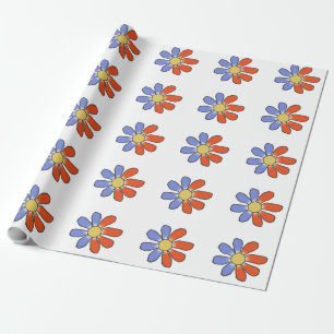 Graphical Flowers Split Red Blue on any Colour Wrapping Paper