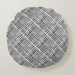 Graphical Natural Colours Woven Burlap Round Cushion