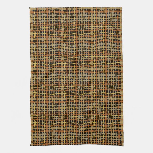 Graphical Natural looking Woven Strings Grey Tea Towel (Vertical)