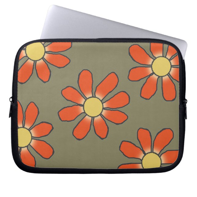 Graphical Orange Yellow Flowers on any Colour Laptop Sleeve (Front)