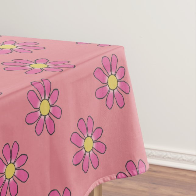 Graphical Pink Flowers on any Colour Tablecloth (In Situ)