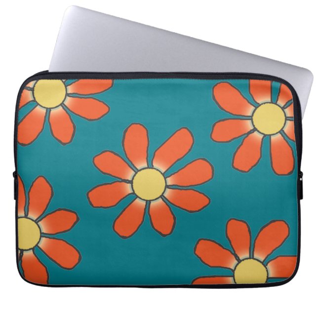 Graphical Red Yellow Flowers on any Colour Laptop Sleeve (Front)